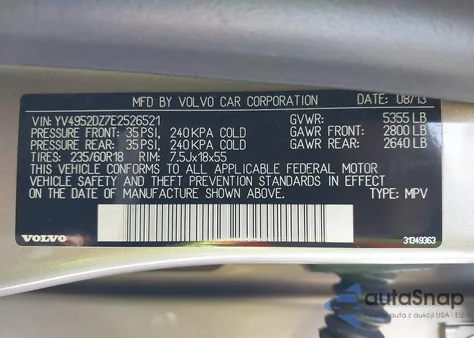 2014 Volvo Xc60 3.2 Platinum из США, поврежденный, VIN YV4952DZ7E2526521